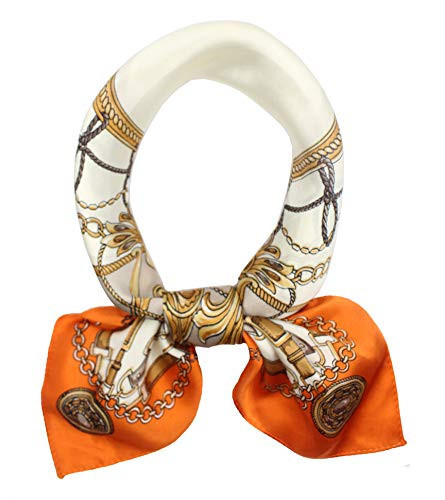 ANDANTINO 100% Small Square Pure Mulberry Silk Scarf -21'' x 21''- Breathable Lightweight Neckerchief -Digital Printed Headscarf (Orange-Chains) | Amazon (US)