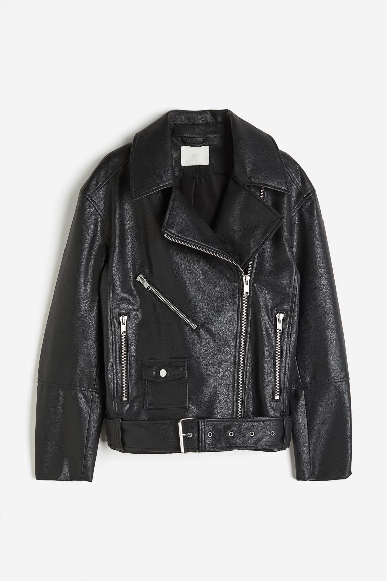 Oversized biker jacket - Black - Ladies | H&M GB | H&M (UK, MY, IN, SG, PH, TW, HK)