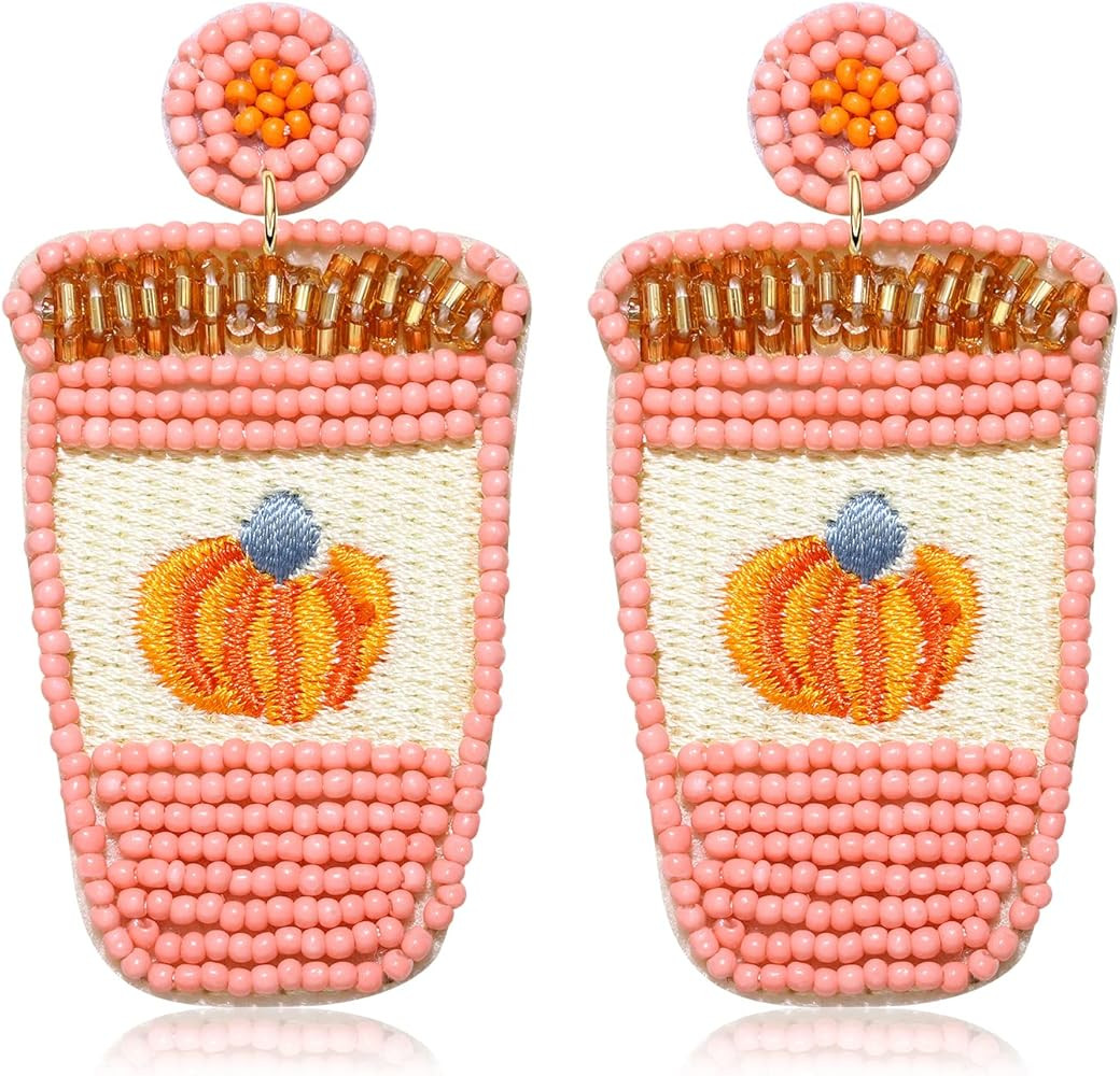 Thanksgiving Earrings Beaded Fall Earrings for Women Girls Handmade Statement Pumpkin Spice Latte... | Amazon (US)