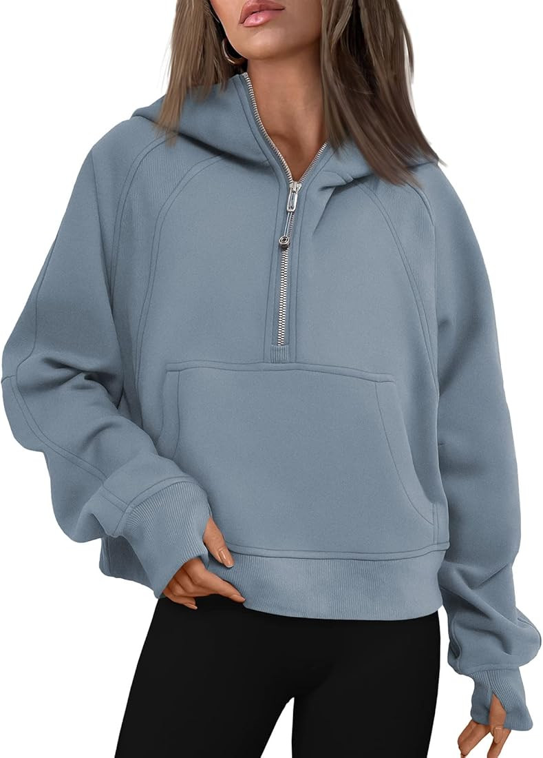 Trendy Queen Women Half Zip Cropped Hoodies Fleece Quarter Zip Up Pullover Sweatshirts Winter Clo... | Amazon (US)
