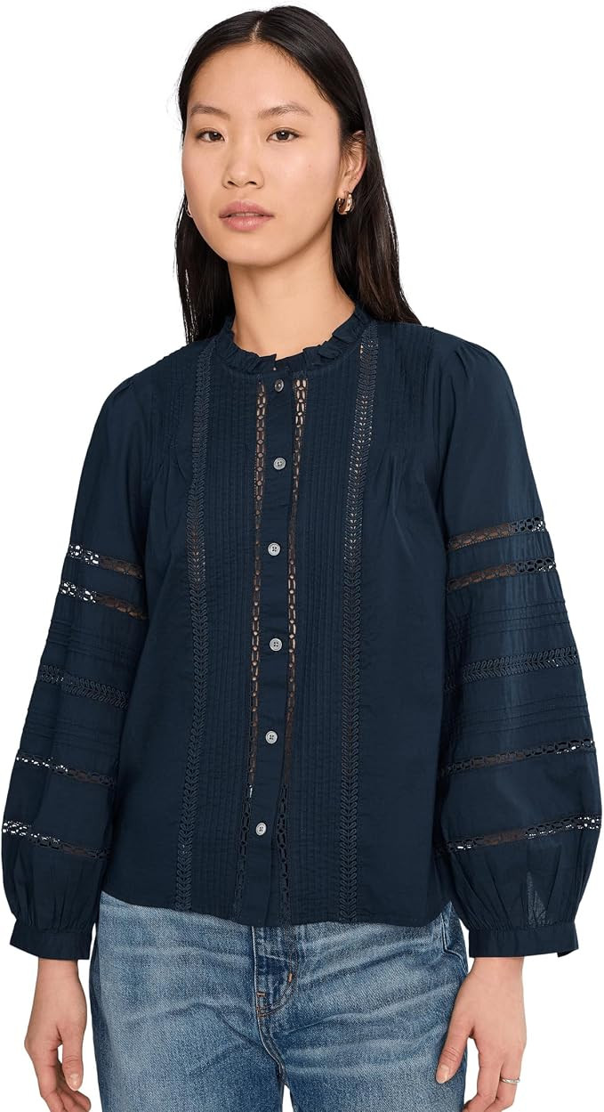 Madewell High-Neck Lace-Insert Pintuck Top | Amazon (US)