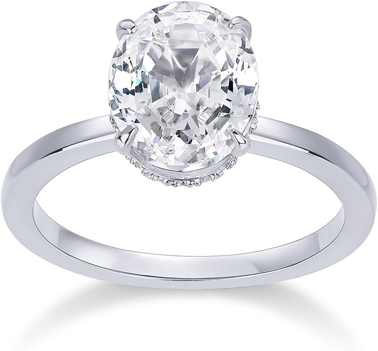 PAVOI 14K Gold Plated Oval Engagement Ring for Women - Hidden Halo 2.5CT Cubic Zirconia Promise R... | Amazon (US)