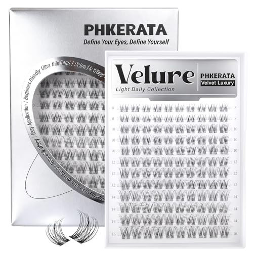 PHKERATA Velure Lash Clusters Natural Cluster Eyelash Extensions Wispy Individual Lashes Clusters DIY Ultra-Light Lash Extensions Soft C Curly Eye Lashes with Invisible Thin Band, 8-16mm, 120Pcs | Amazon (US)