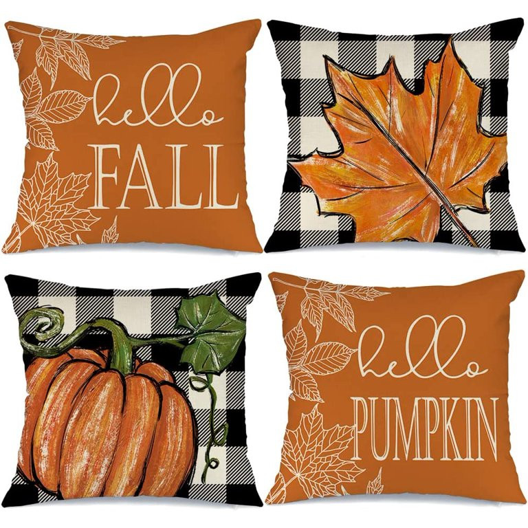 Fall Decor Buffalo Plaid Pumpkin and Maple Leaves Outdoor Fall Pillows Decorative Throw Pillows F... | Walmart (US)