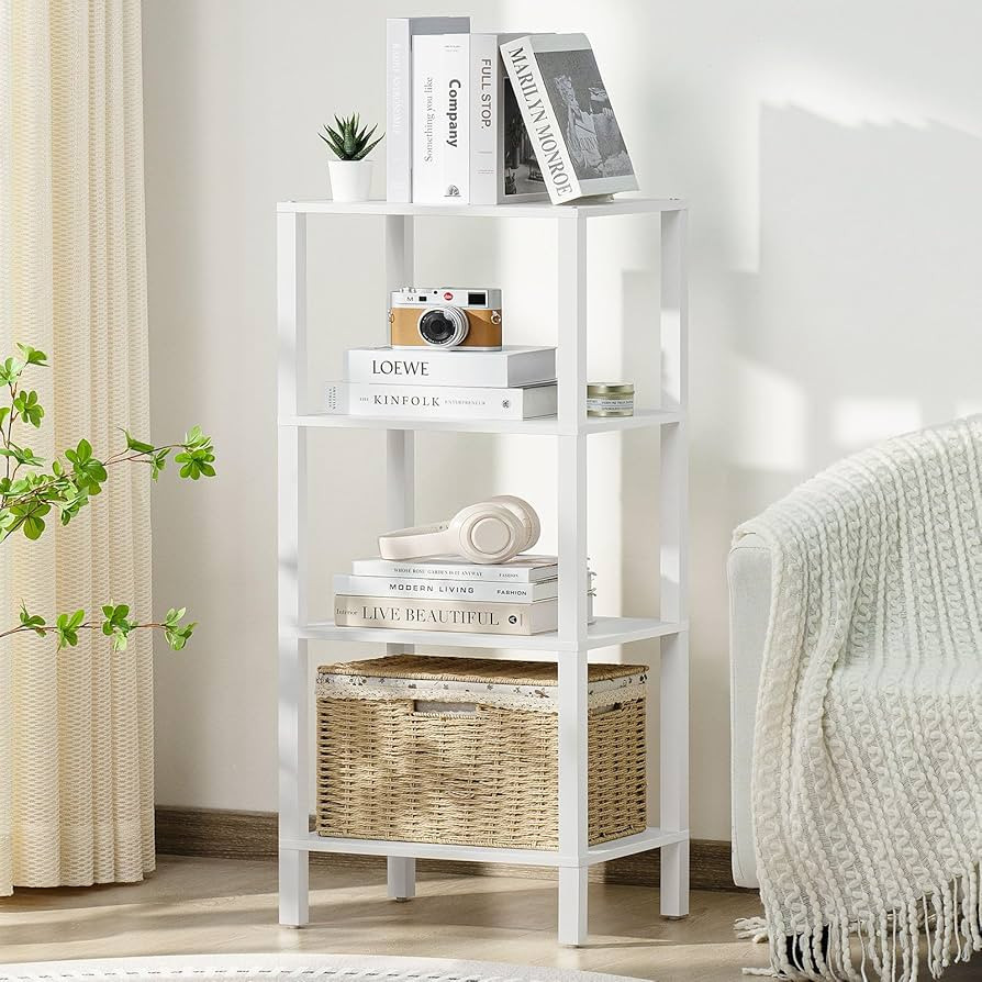 4 Tier Tall Wooden Bookshelf with Storage - Small White Bookcase for Small Spaces, Small Shelf fo... | Amazon (US)