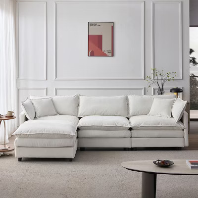 Soft Chenille Beige L-Shaped Sofa – 105" Modular Sectional Couch, 3-Seater with Ottoman, Sturdy Frame & Easy Assembly | Target