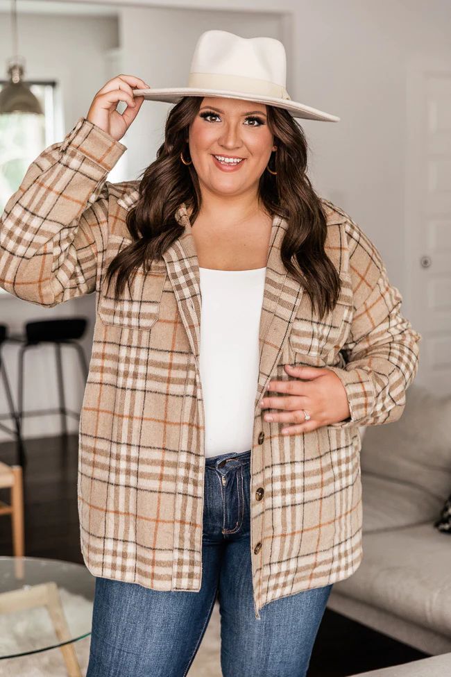 Misunderstood Heart Brown/Orange Plaid Shacket | The Pink Lily Boutique