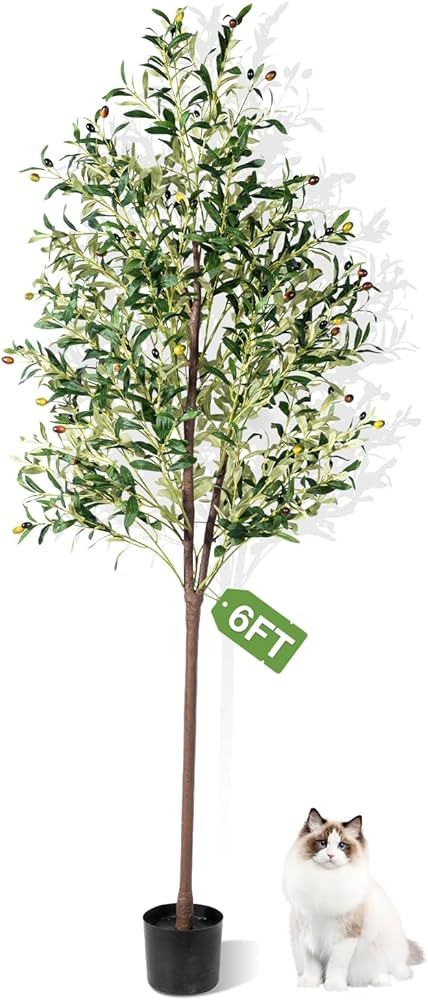 Artificial Olive Tree, 6FT Potted Silk Faux Olive Tree for Home Office Decor Fluffy Olive Trees A... | Amazon (US)
