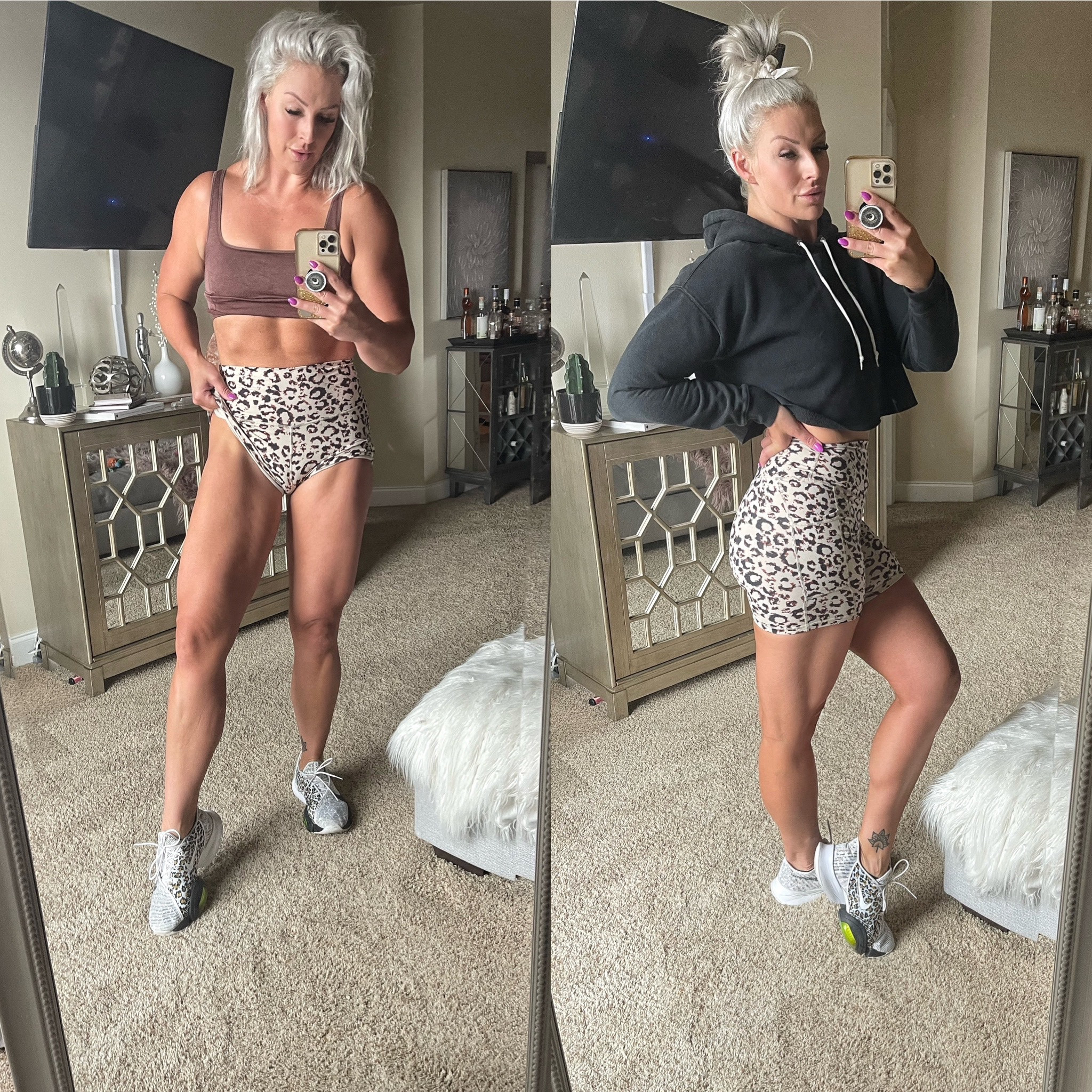 Gym OOTD cheetah shorts and all the matchy colors! 

Love these amazon shorts! Wearing a M in the shorts, a L in the hoodie and sports bra! 

#LTKFitness #LTKshoecrush #LTKstyletip