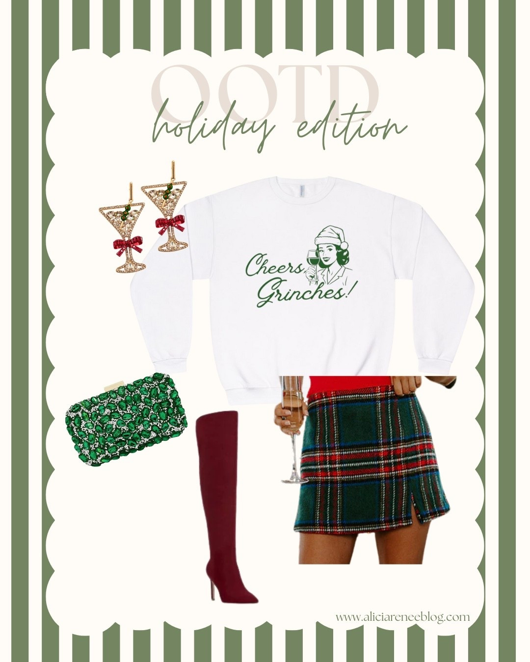 The perfect look for your next holiday party (featuring one of my graphic tee designs). I love the idea of dressing up a fun, oversized sweatshirt with a plaid mini skirt and over the knee boots.

#LTKFindsUnder50 #LTKSeasonal #LTKootd