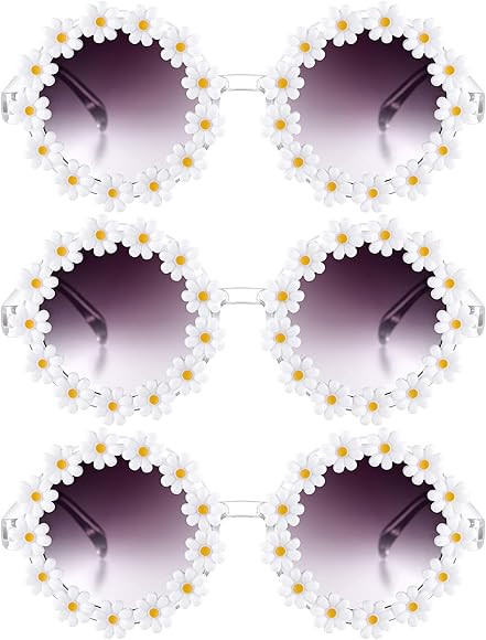 3 Packs Daisy Flower Sunglasses Daisy Shape Round Glasses Novel Floral Party Sunglasses Eyewear f... | Amazon (US)