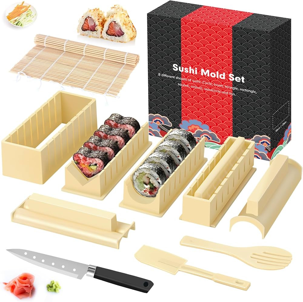 HI NINGER Sushi Making Kit- All In One Sushi Set 10 Piece Plastic Sushi Maker Tool with 8 Differe... | Amazon (US)