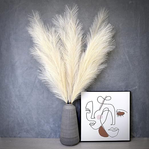 Faux Pampas Grass Large - Tall Floor vase Filler for Stylish Boho Chic Decor - Set of 3 Natural C... | Amazon (US)