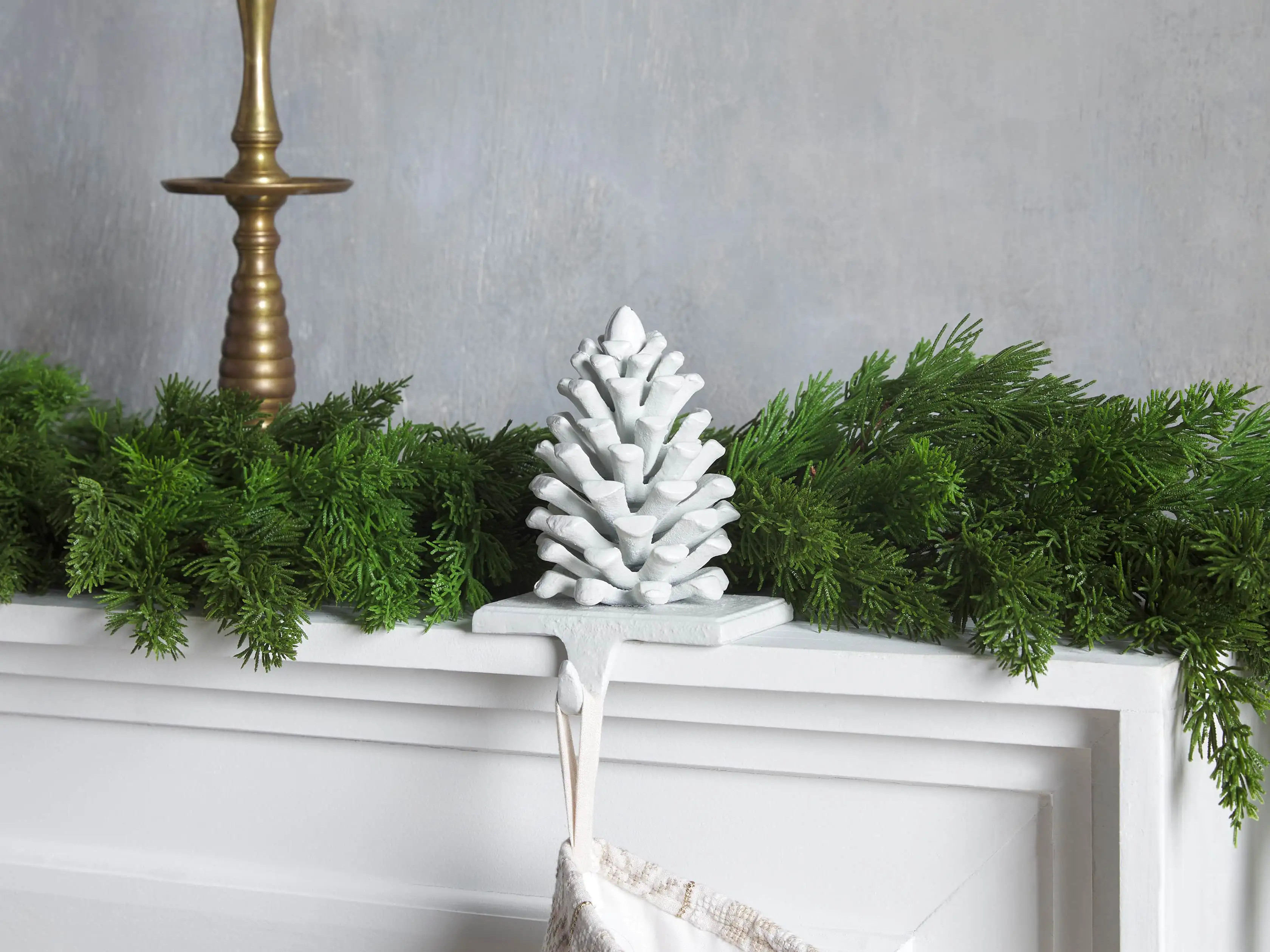 Whitewashed Pinecone Stocking Holder | Arhaus