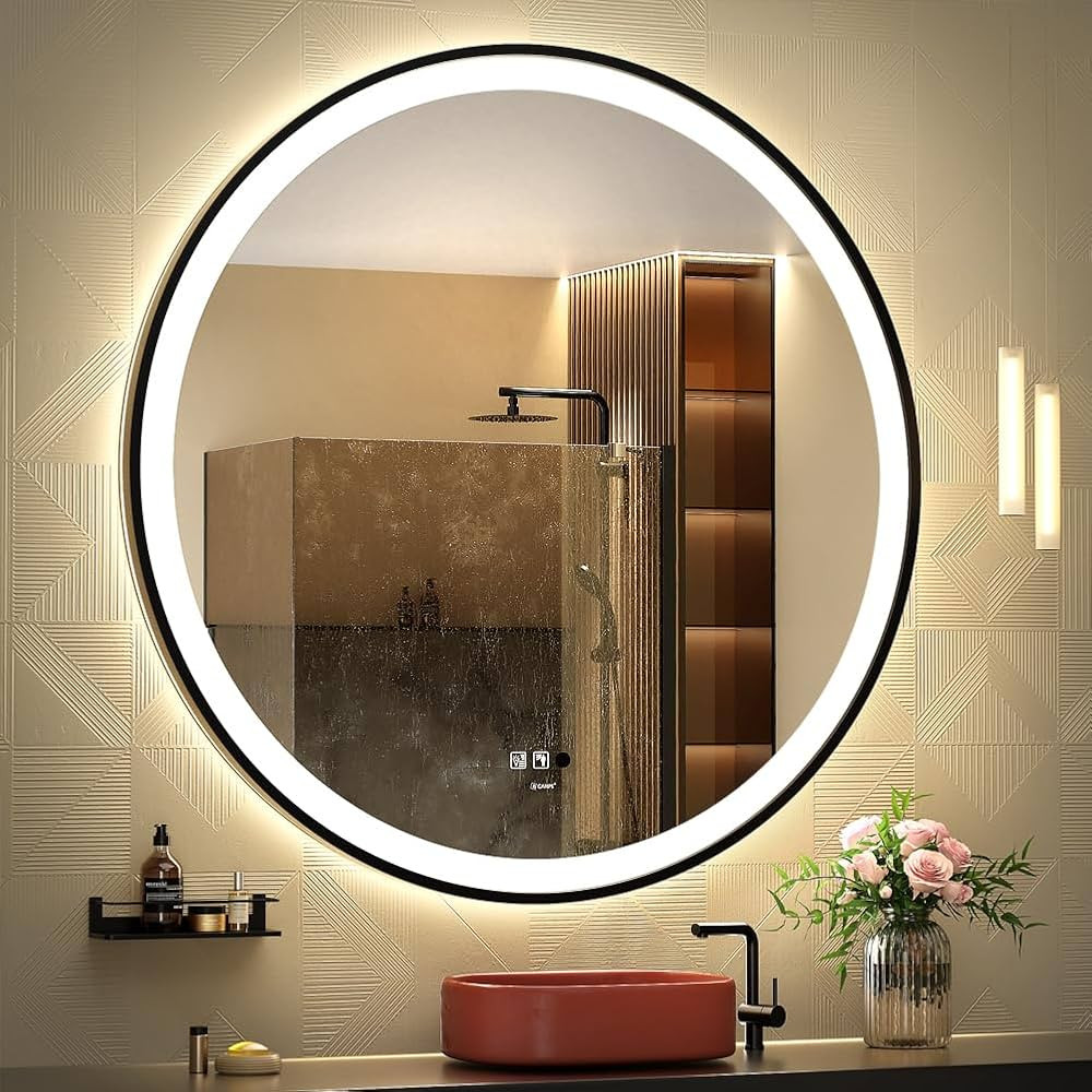 GANPE LED Sensor Mirror, 40 inch Round Human Body Induction, Black Framed Vanity Mirror, Illumina... | Amazon (US)
