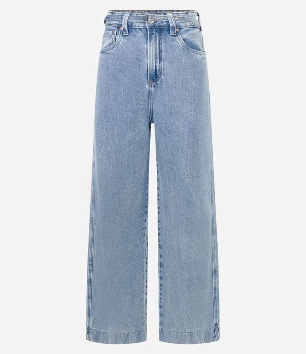 Calça Wide Leg em Jeans com Cinto Afivelado no Cós Alfaiatado Azul | Renner (BR)