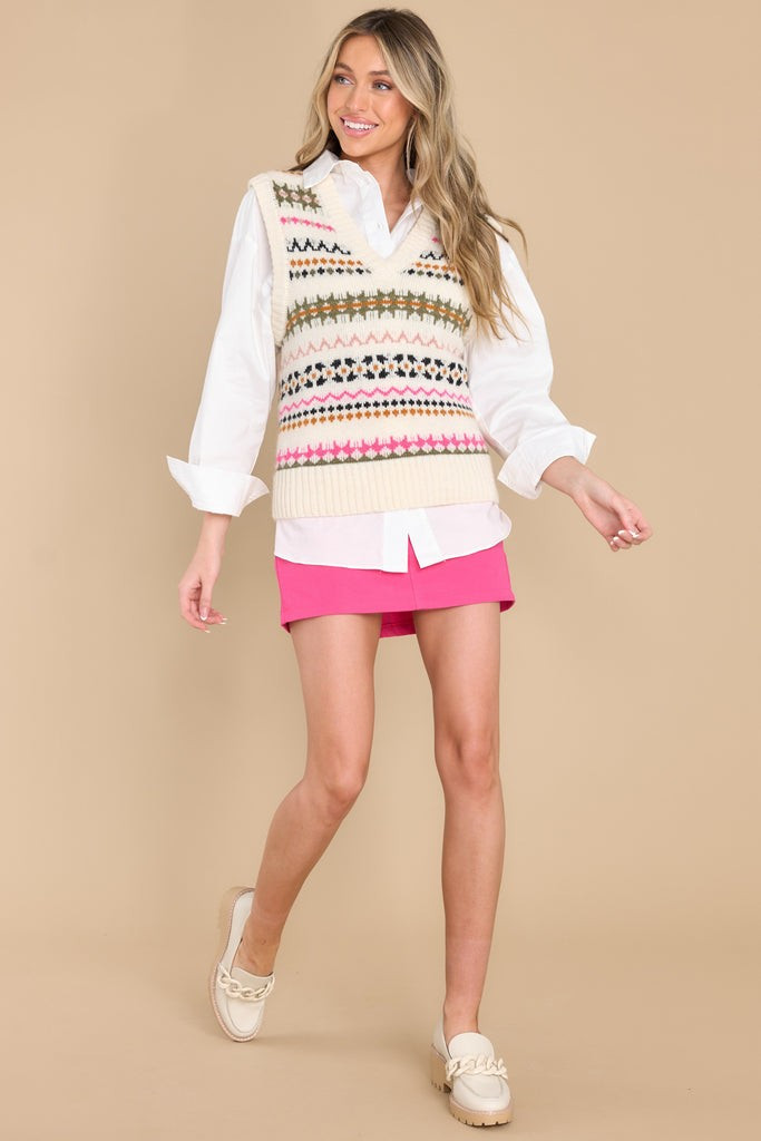 Fair Isle Antique White Sweater Vest | Red Dress 