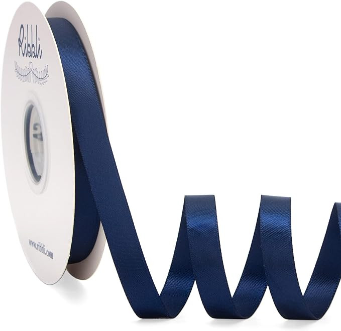 Ribbli Navy Satin Ribbon Double Faced Satin 1/2 inch x Continuous 50 Yards-Navy Ribbon for Gift W... | Amazon (US)