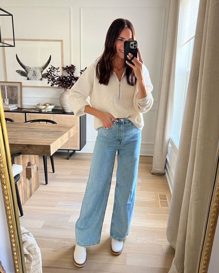 Sweater: true to size (S) oversized fit 
Jeans: size down at least 1 size (25) 
Boots: true to size

Everlane try on, sustainable fashion, capsule wardrobe

#LTKSeasonal #LTKunder100 #LTKstyletip