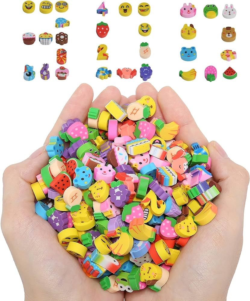 300PCS Mini Cute Pencil Erasers for Kids，Fun Fruits Animals Numbers Cakes Smiling Faces Assorte... | Amazon (US)