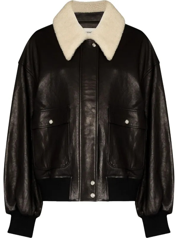 veste en cuir à col lainé | Farfetch Global