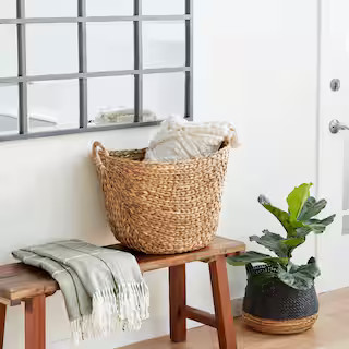 Seagrass Handmade Large Woven Storage Basket with Ring Handles | The Home Depot