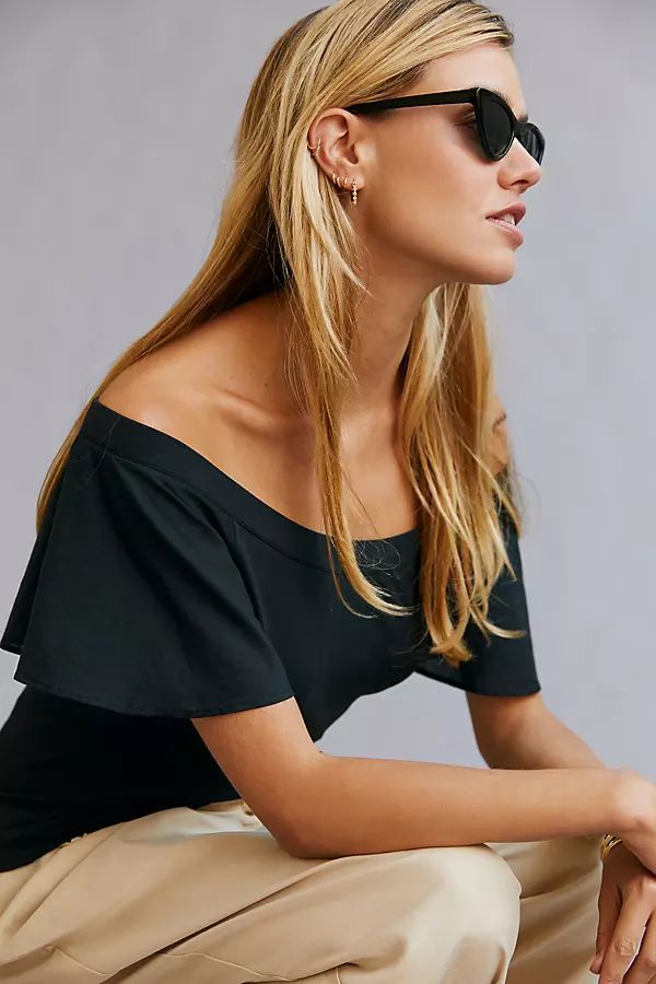 Maeve Off-The-Shoulder Flutter Top By Maeve in Black Size M | Anthropologie (US)