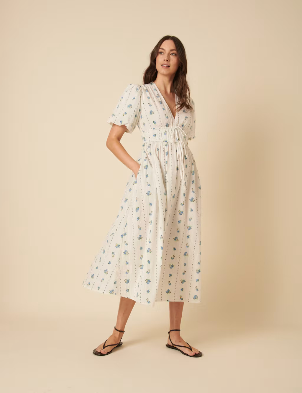 Pure Cotton Floral Tie Front Midi Dress | Marks & Spencer (UK)