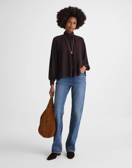 Turtleneck Long-Sleeve Top in Chiffon | Madewell