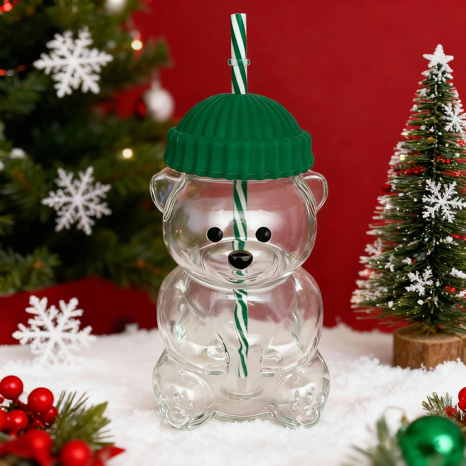 Glass Bear Cup, Bear Straw Cup, Glass Cups with Lids and Straws,Cute Mugs Bear Sippy Cups Coffee ... | Amazon (US)