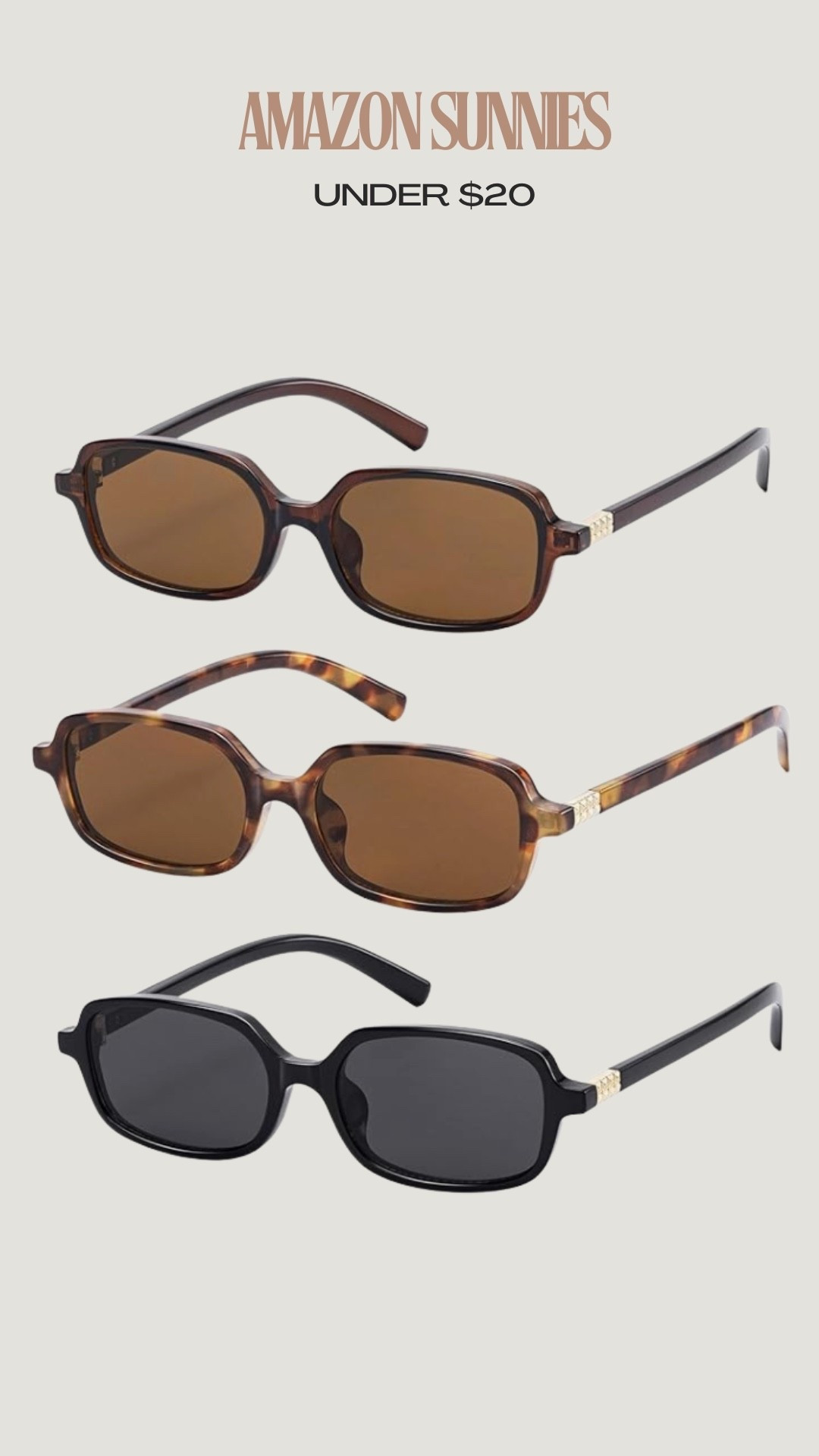 The Amazon find that instantly elevates every outfit 😎✨

These designer-inspired sunnies are under $20 and honestly look way more expensive than they are. I’ve been reaching for them with everything lately—athleisure, denim, dresses, and swim.

✔️ Lightweight
✔️ Comfortable for all-day wear
✔️ Multiple color options
✔️ Under $20

If you’re looking for an easy summer accessory upgrade, start here.

Shop them below

#AmazonFinds #SummerStyle #AffordableFashion #SunglassesStyle #FashionAccessories #BudgetFriendly #AmazonFashion #DesignerInspired #SummerEssentials #StyleOnABudget

#LTKdayinmylife #LTKgrwm #LTKmomlife