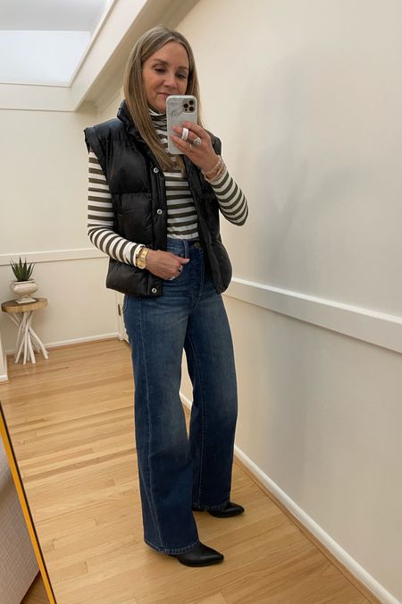 Winter ootd. Wide leg jeans, turtleneck, faux leather puffer vest, black boots

Evereve, dolce vita, casual outfit, winter outfit, thanksgiving outfit, teacher outfit, office outfit, trousers

#LTKunder100 #LTKstyletip #LTKSeasonal