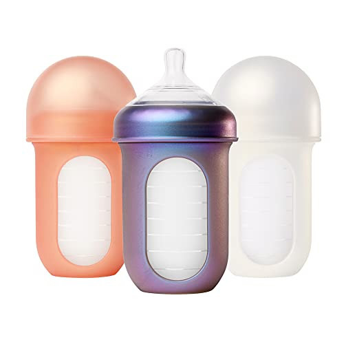 Boon Nursh Reusable Silicone Pouch Baby Bottles - Medium Flow Nipple - Silicone Baby Bottle Pouch and Nipple - Baby Feeding Essentials - Metallic - 3-6 Months - 3 Count - 8 Ounce | Amazon (US)