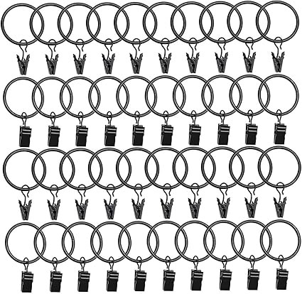 Datttcc 40 Pack Metal Curtain Rings with Clips Black Decorative Drapery Rustproof Vintage 1.26 In... | Amazon (US)