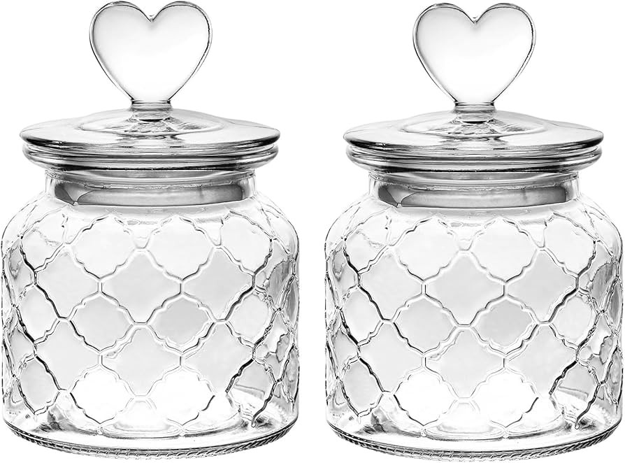 WHJY Set of 2 Airtight Glass Jars Decorative Jars, 22oz Jar of Hearts Cute Cookie Jar Decorative ... | Amazon (US)