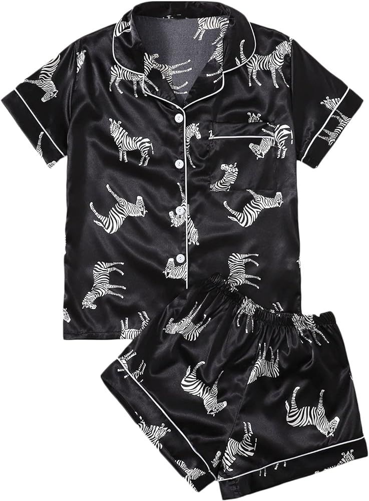 WDIRARA Women's Sleepwear Satin Short Sleeve Button Shirt and Shorts Pajama Set | Amazon (US)