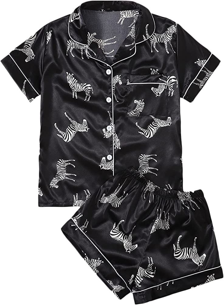 WDIRARA Women's Sleepwear Satin Short Sleeve Button Shirt and Shorts Pajama Set | Amazon (US)