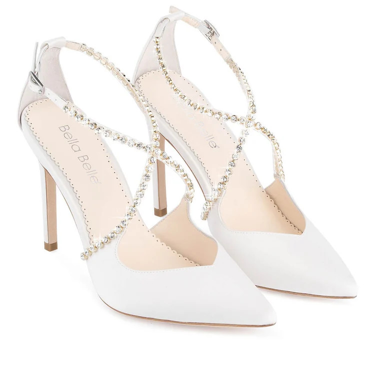Ivory Criss Cross Crystal Strap Heels | Bella Belle Shoes