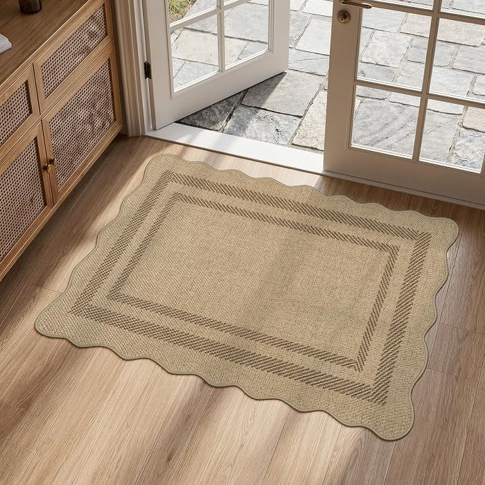 LIVEBOX Scalloped Easy Jute Kitchen Rug, 2x3 Front Door Mat Indoor Outdoor Small Entryway Rug, Wa... | Amazon (US)