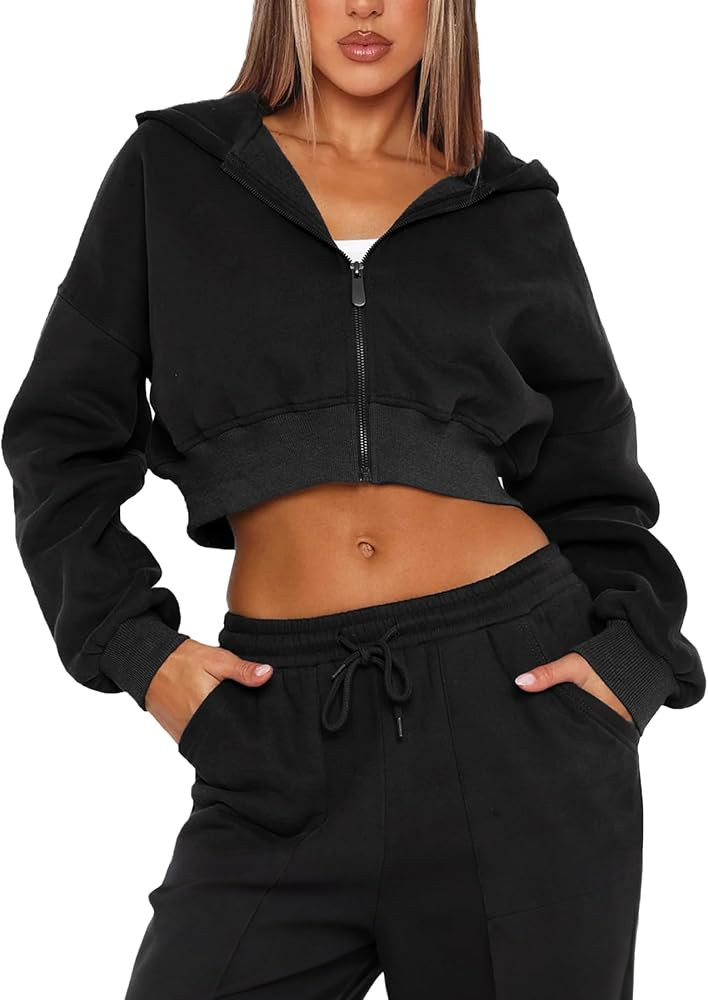 Navneet Zip Up Hoodies for Women Oversized Cropped Hoodie Sweatshirts Zipper Jackets Sweater Fall... | Amazon (CA)