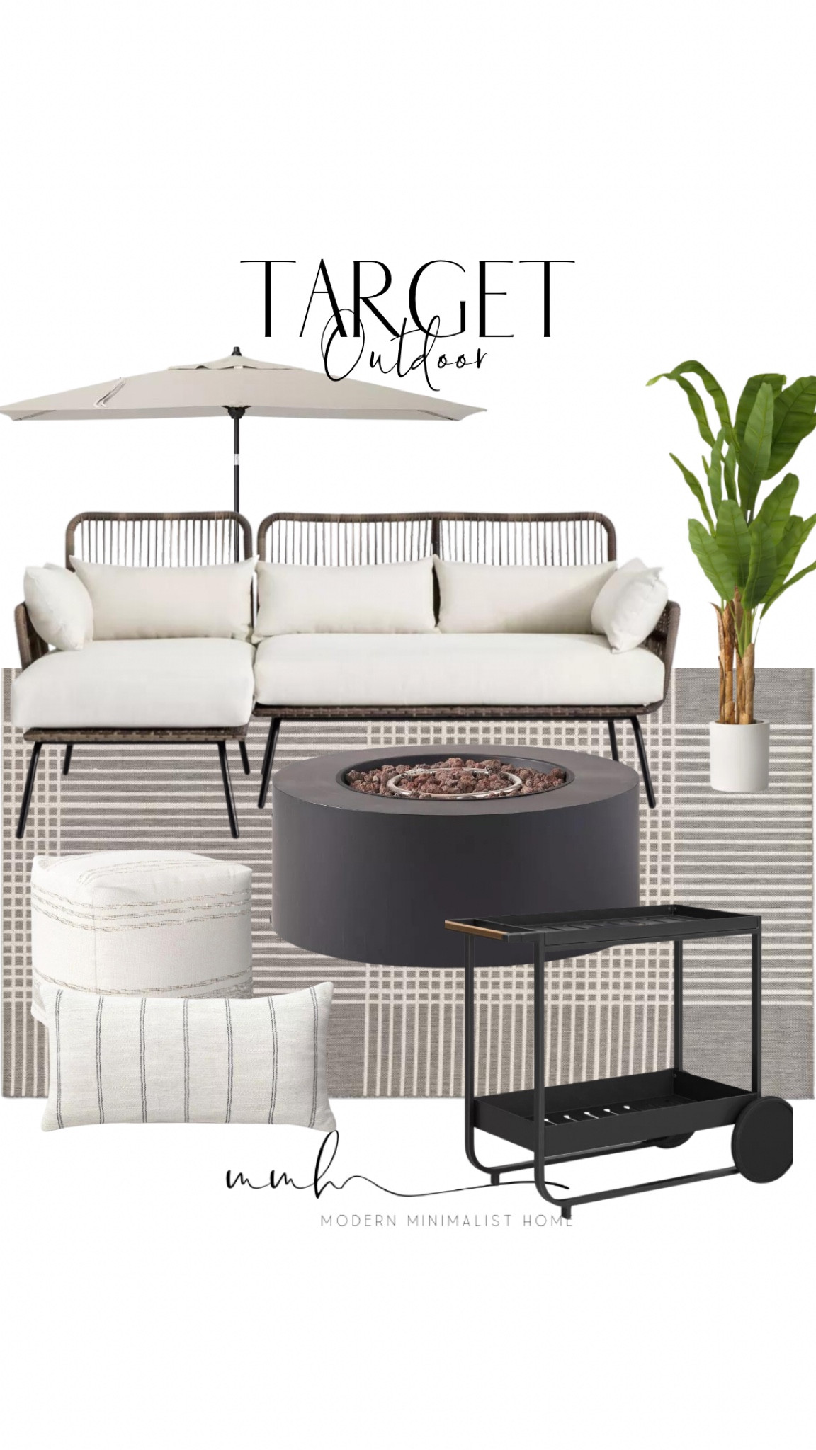 Neutral target outdoor patio set! I love this umbrella. These outdoor pillows are the perfect way to cozy up an outdoor space. I love this target bar cart for drinks and snacks.

#LTKFindsUnder50 #LTKSeasonal #LTKHome