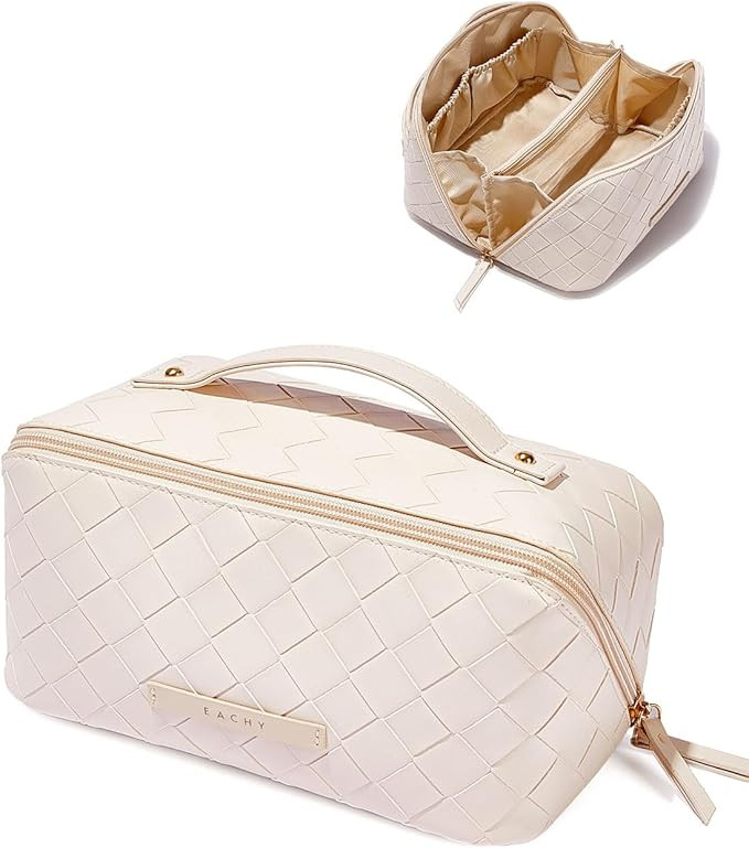 EACHY Travel Makeup Bag,Large Capacity Cosmetic Bags for Women,Waterproof Portable Pouch Open Fla... | Amazon (US)