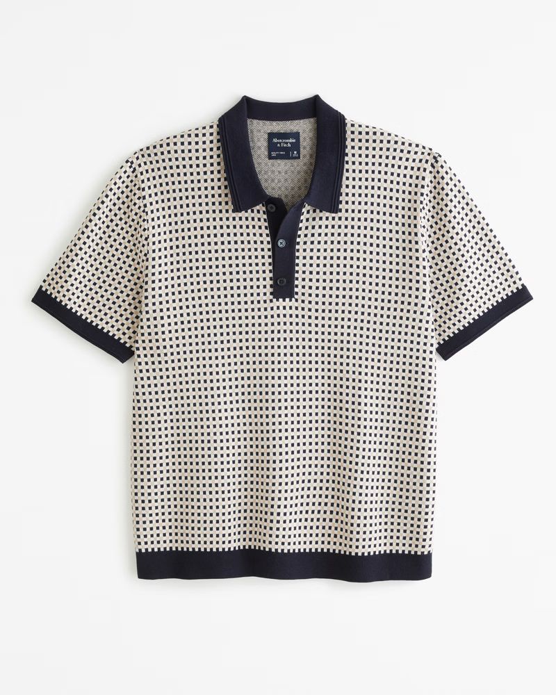 Abercrombie & Fitch Men's Geometric 3-Button Sweater Polo in Navy Blue Pattern - Size M | Abercrombie & Fitch (US)