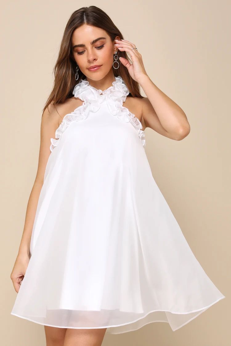 Perfect Stunner White Organza Ruffled Halter Mini Dress | Lulus