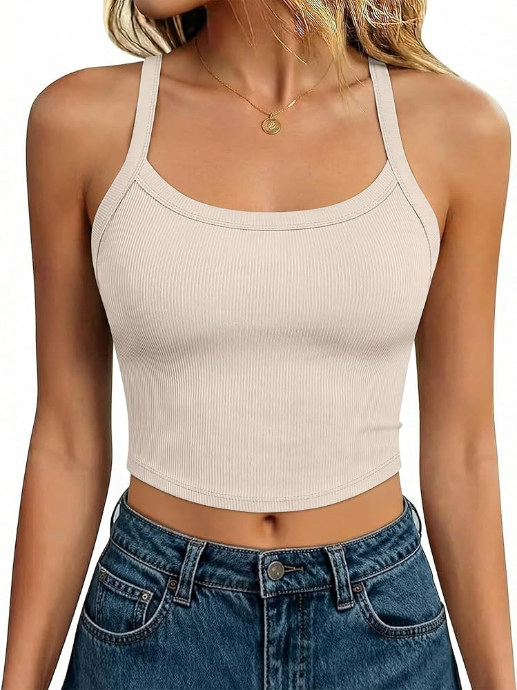 ANRABESS Women's Sleeveless Crop Tops, Soft Ribbed Y Back Tank Tops, Summer Camisole for Going Ou... | Amazon (US)