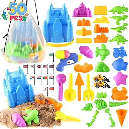 Beach Sand Molds Toys Set for Kids Baby Toddlers - 50PCS, Includes Castle Bucket, Shovel Tools Kit,  | Amazon (US)