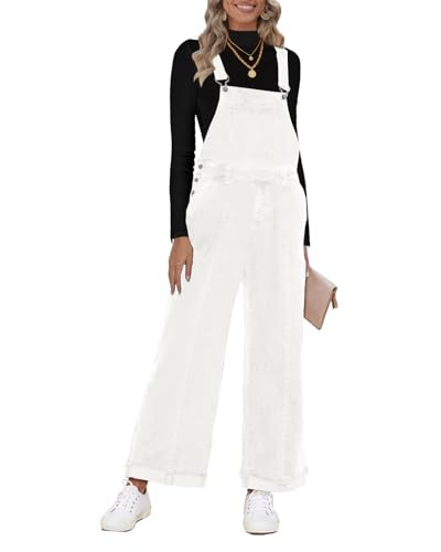 Vetinee Womens Oversized Baggy Jumpsuit - Casual Wide Leg Denim Overalls in Brilliant White - X-Small (Size 0/2) | Amazon (US)