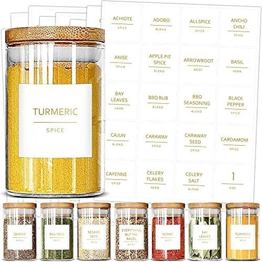 Talented Kitchen 184 Gold Spice Jar Labels. 184 Minimalist Spice Labels, Gold Text on Square Whit... | Amazon (US)