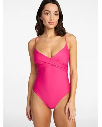 Time and Tru Women's and Women's Plus Size Ruched Front One Piece Swimsuit, Sizes XS-3X | Walmart (US)