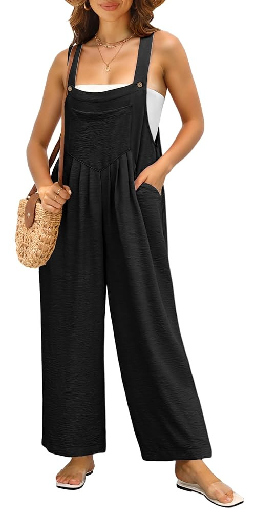 IWOLLENCE Women's Summer Jumpsuits Boho Wide Leg Overalls Casual Loose Rompers with Pockets 2025 | Amazon (US)